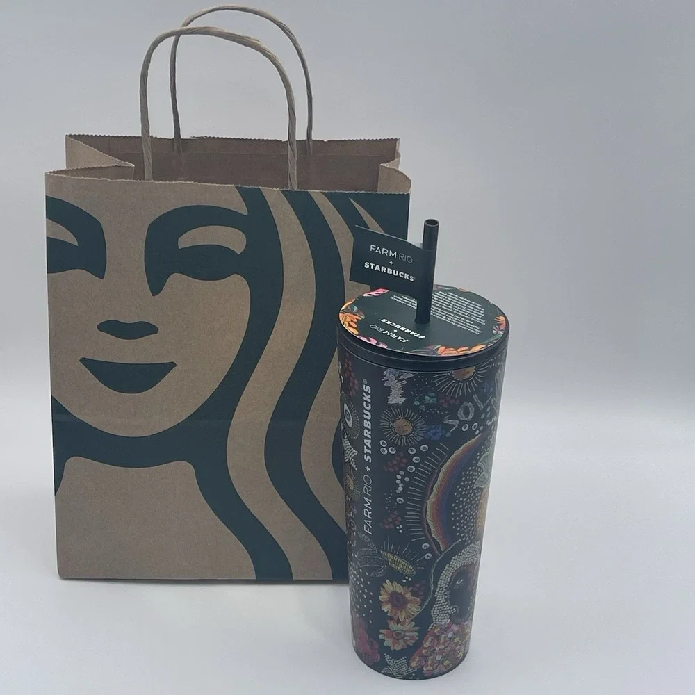 Starbucks X Farm Rio Tumbler Borogodo 24 Oz Graphic Print Colorful Stainless NEW